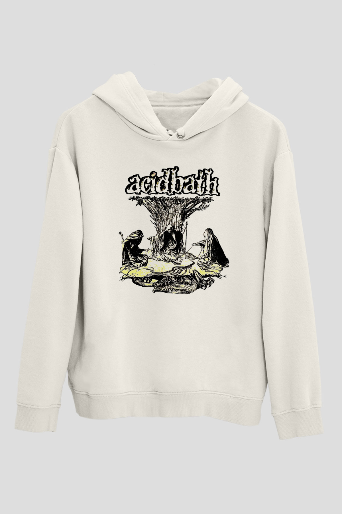 Acid Bath Baskılı Beyaz Unisex Kapüşonlu Sweatshirt