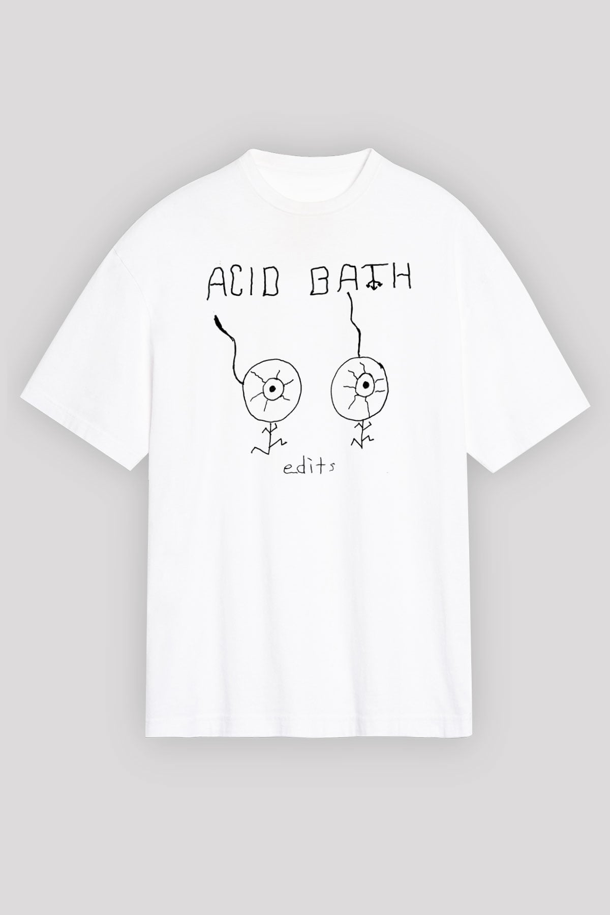 Acid Bath Baskılı Beyaz Unisex Oversize Tişört - Tshirt