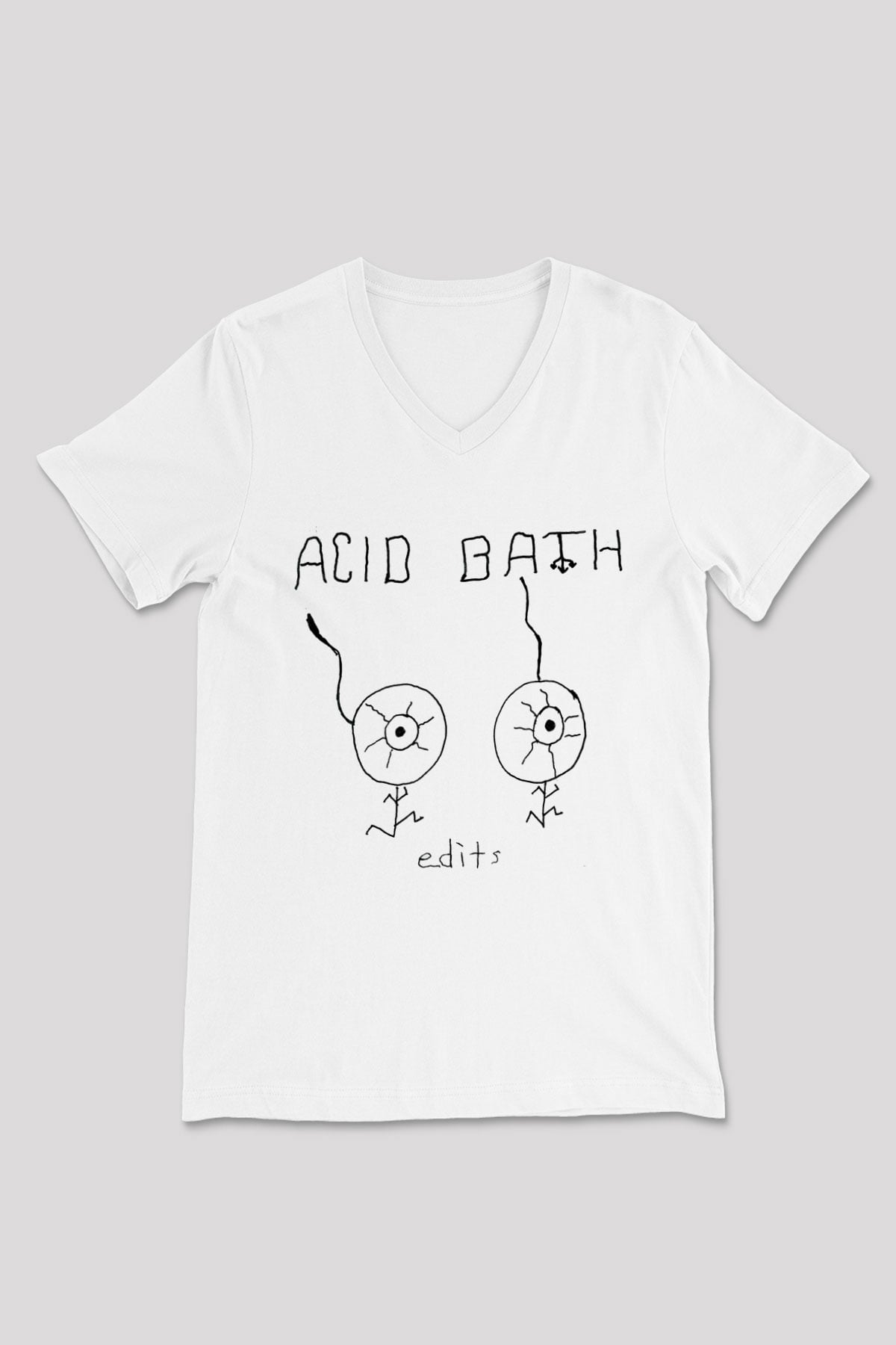 Acid Bath Baskılı Beyaz Unisex V Yaka Tişört - Tshirt