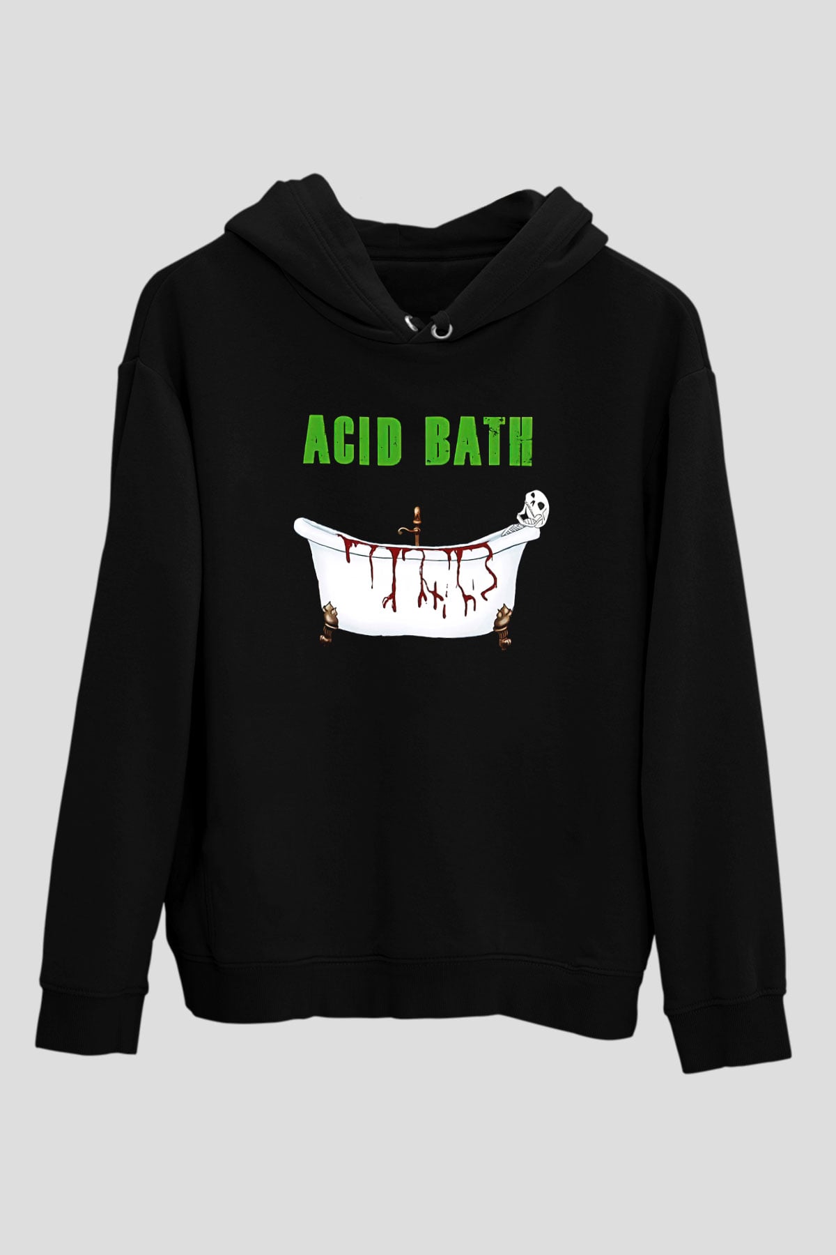 Acid Bath Baskılı Unisex Siyah Hoodie