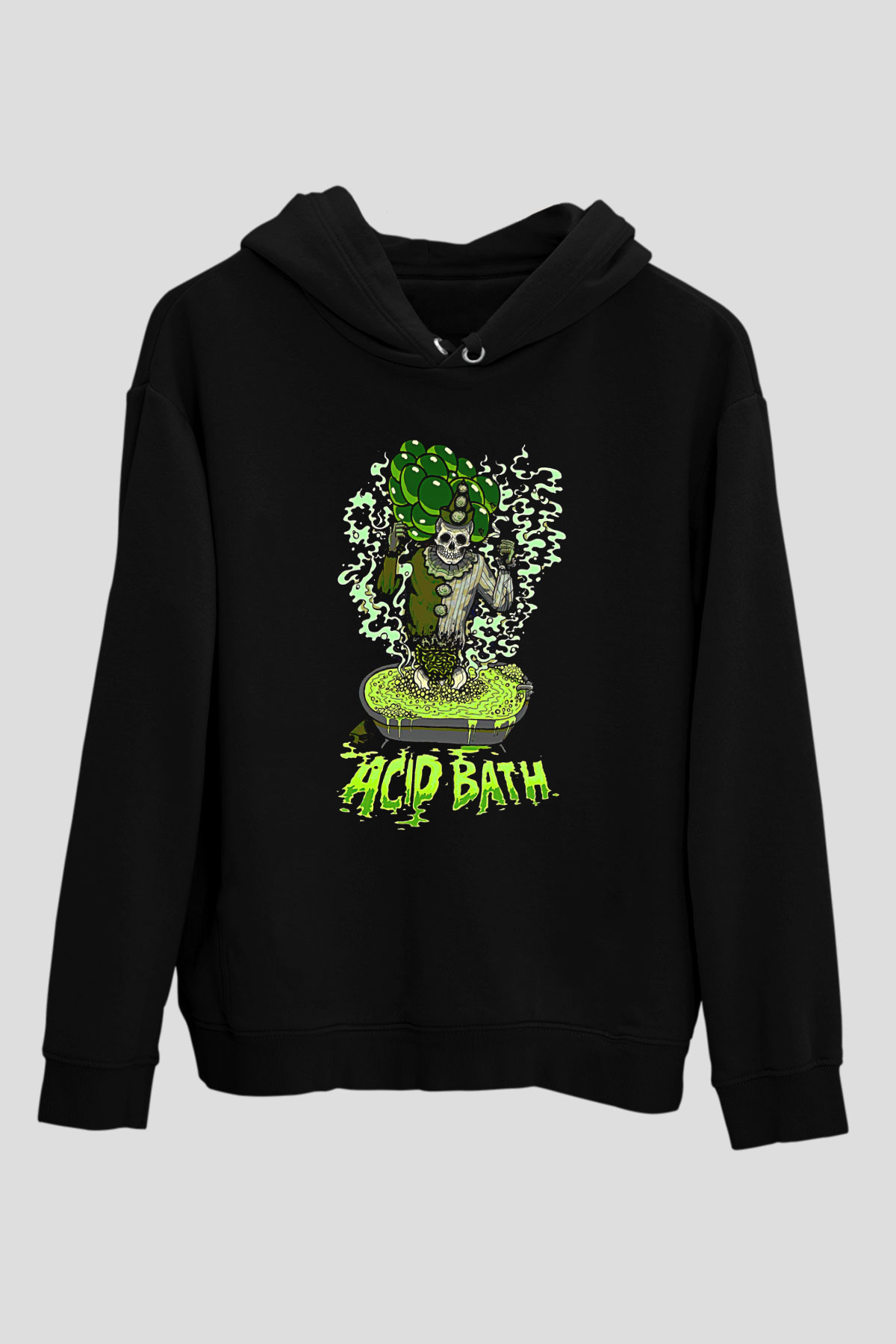 Acid Bath Baskılı Unisex Siyah Hoodie