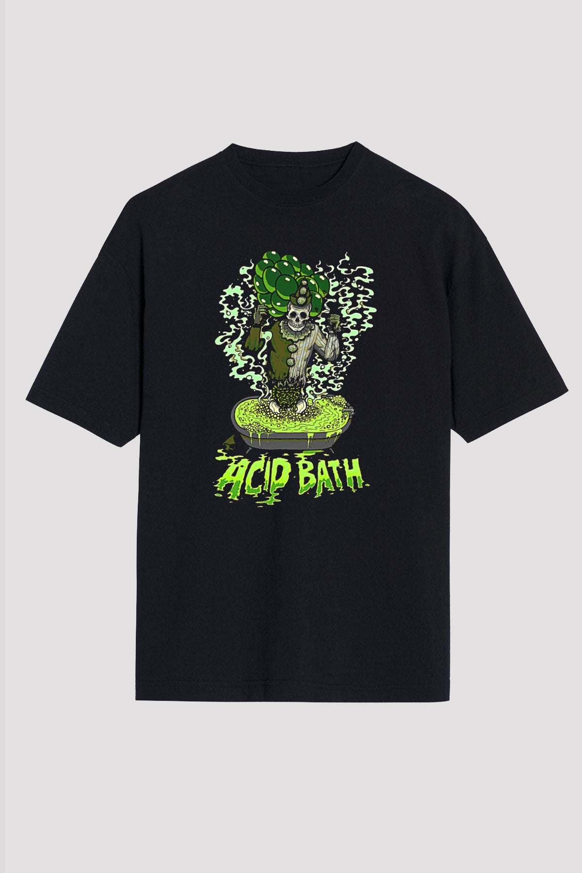 Acid Bath Baskılı Unisex Siyah Oversize Tişört - Tshirt