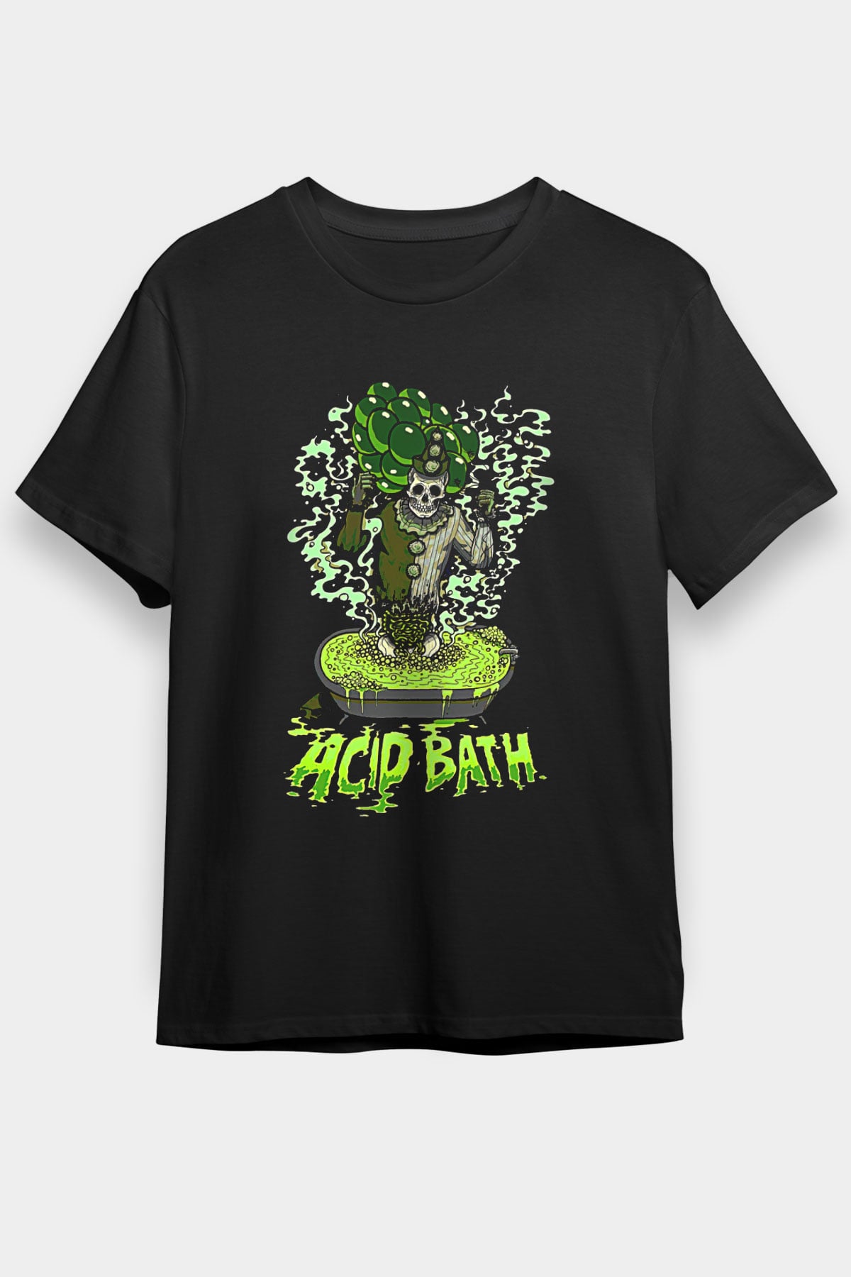 Acid Bath Baskılı Unisex Siyah Tişört - Tshirt