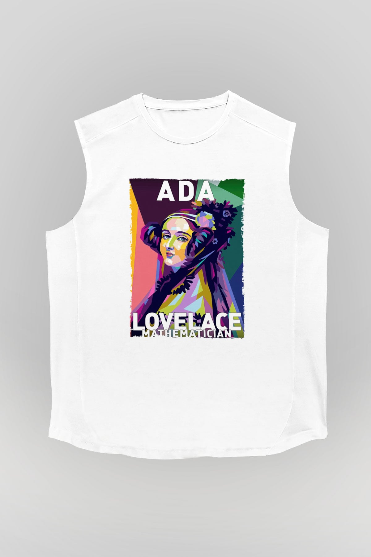 Ada Lovelace Baskılı Unisex Kolsuz Beyaz Tişört - Tshirt