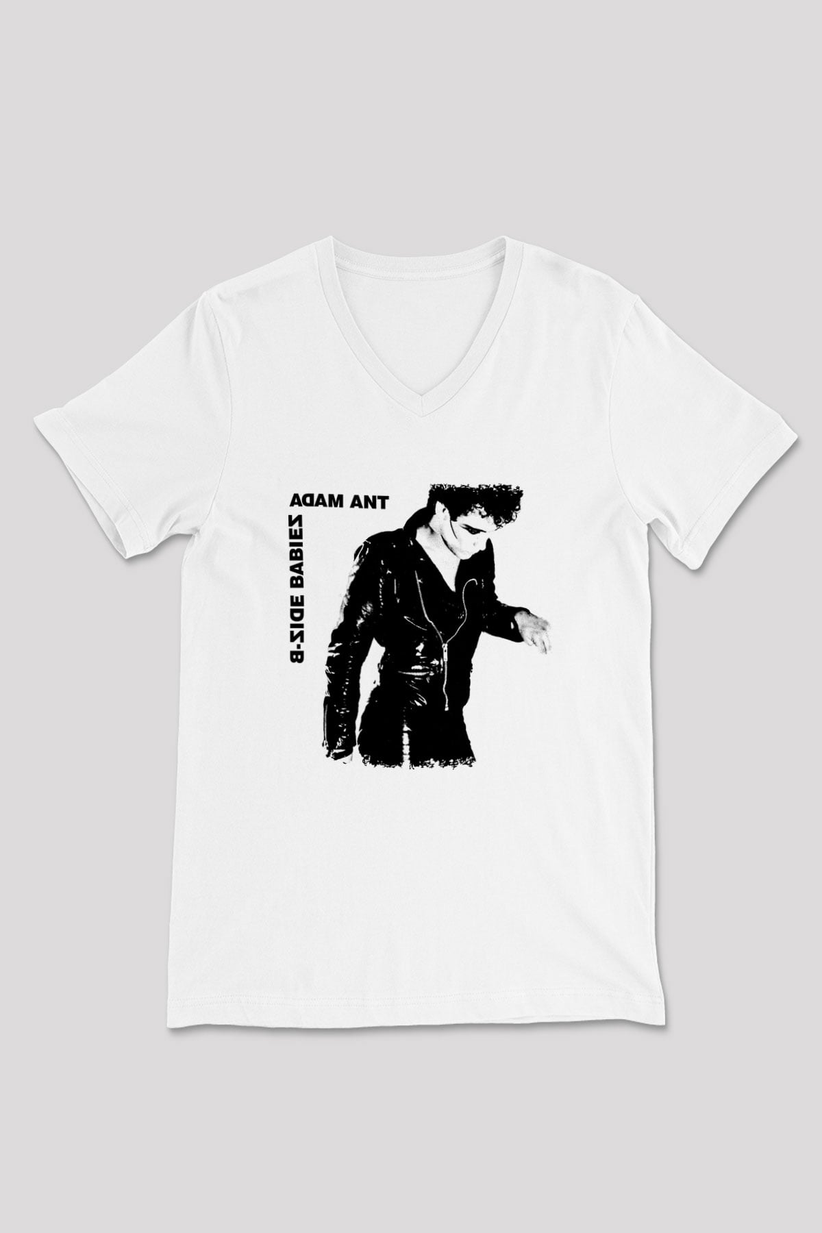 Adam Ant Baskılı Unisex Beyaz V Yaka Tişört