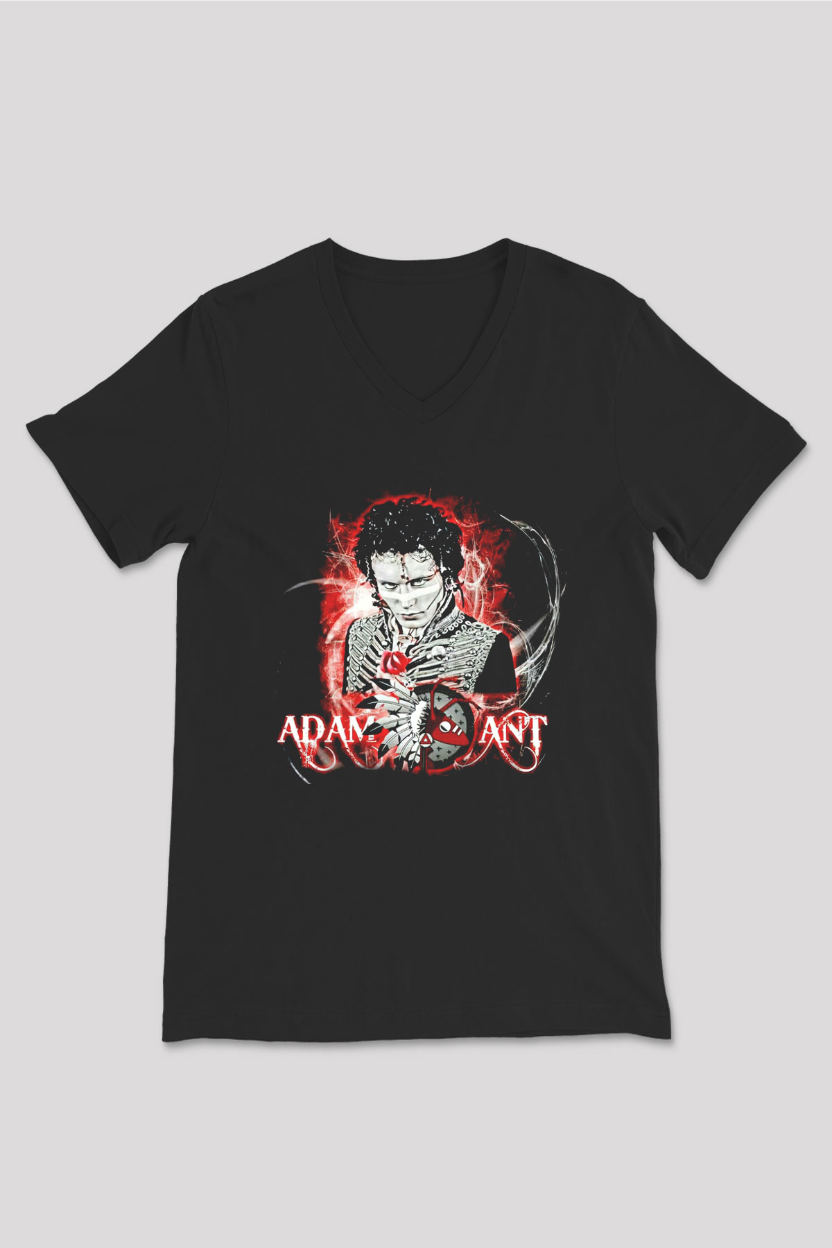 Adam Ant Siyah Unisex V Yaka Tişört T-Shirt