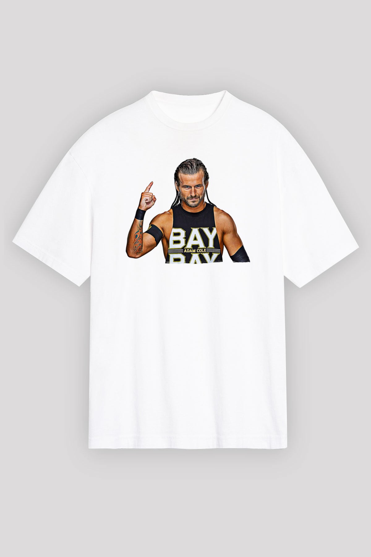 Adam Cole Baskılı Beyaz Unisex Oversize Tişört - Tshirt