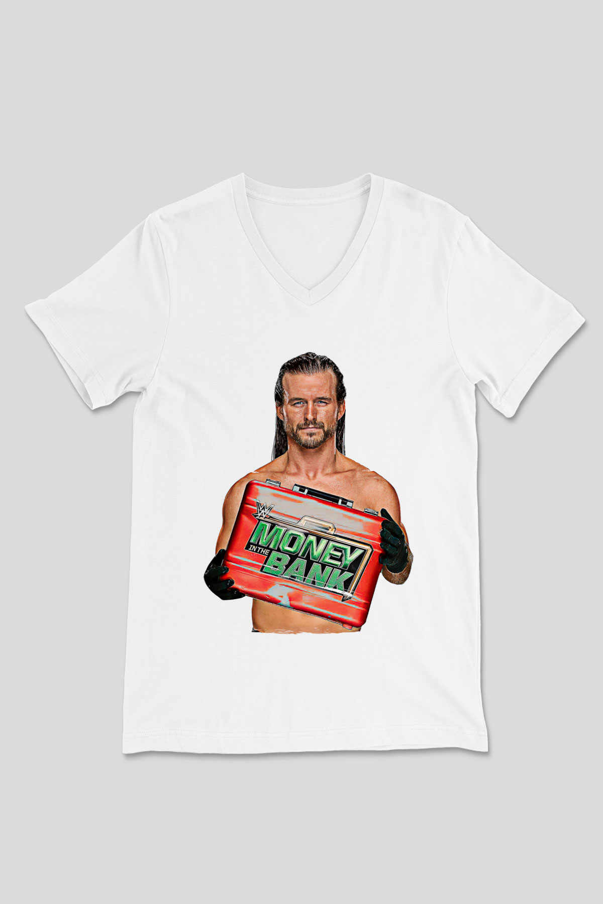 Adam Cole Baskılı Beyaz Unisex V Yaka Tişört - Tshirt