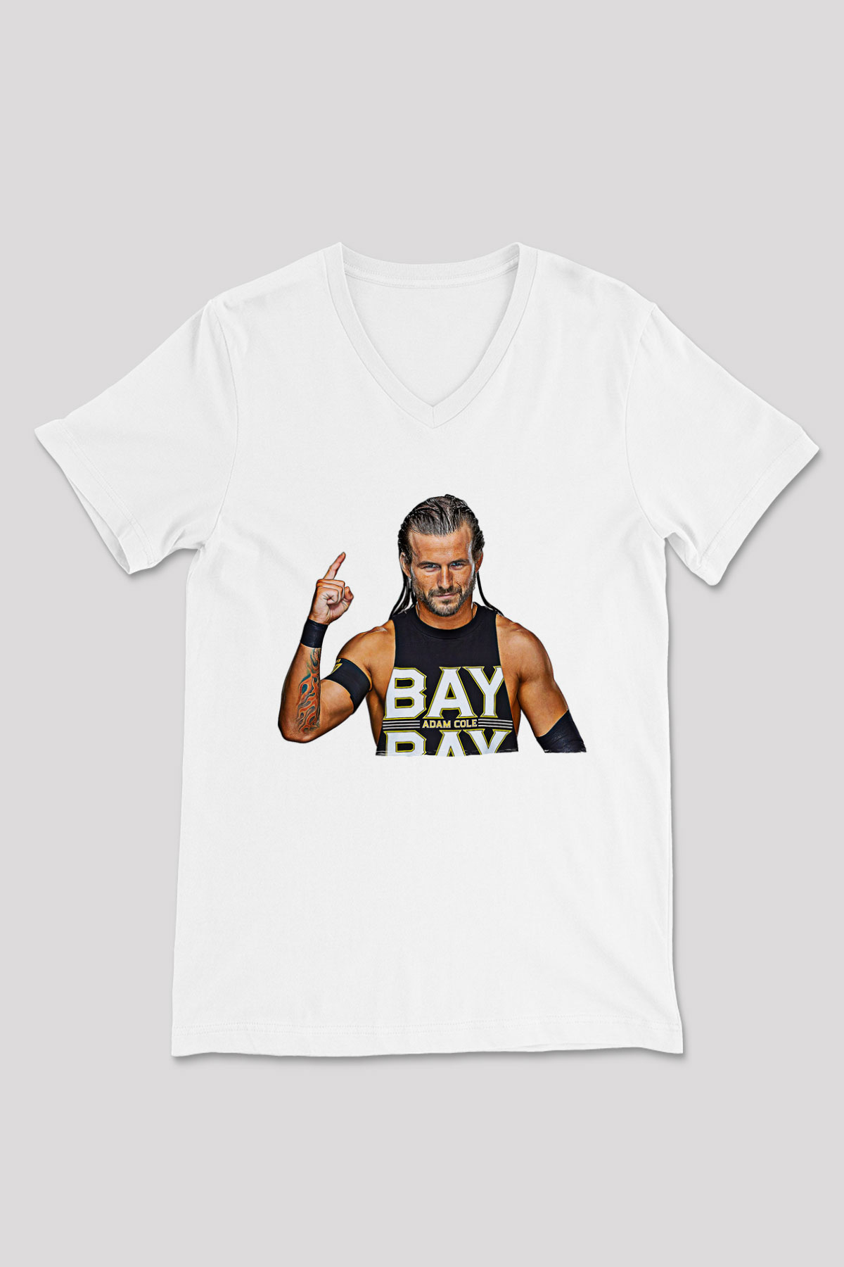 Adam Cole Baskılı Beyaz Unisex V Yaka Tişört - Tshirt