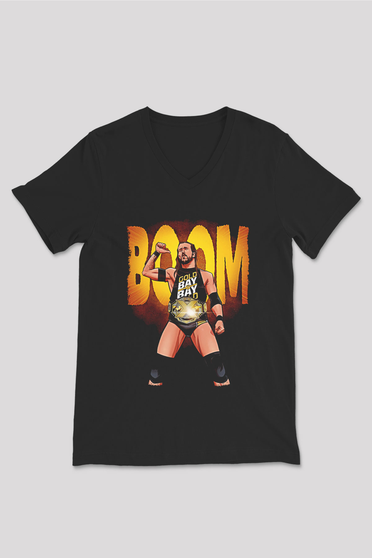 Adam Cole Baskılı Unisex Siyah V Yaka Tişört - Tshirt