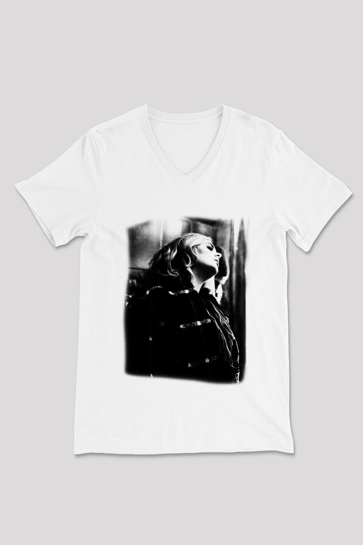Adele Beyaz Unisex V Yaka Tişört T-Shirt