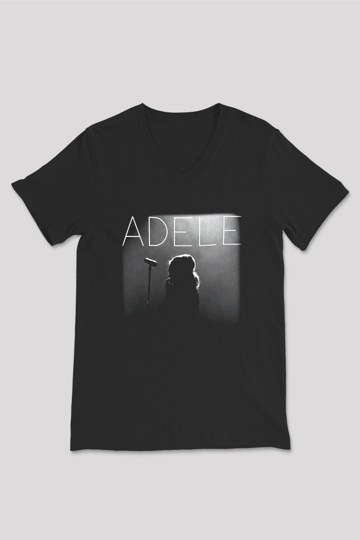 Adele Siyah Unisex V Yaka Tişört T-Shirt