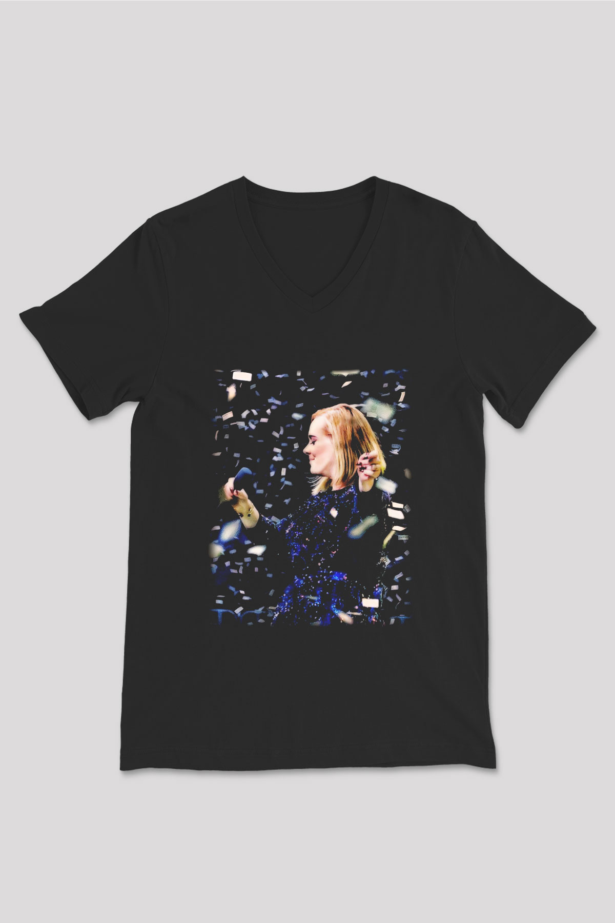 Adele Siyah Unisex V Yaka Tişört T-Shirt