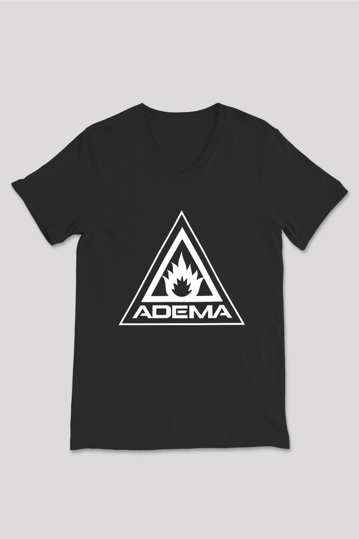 Adema Baskılı Unisex Siyah V Yaka Tişört - Tshirt