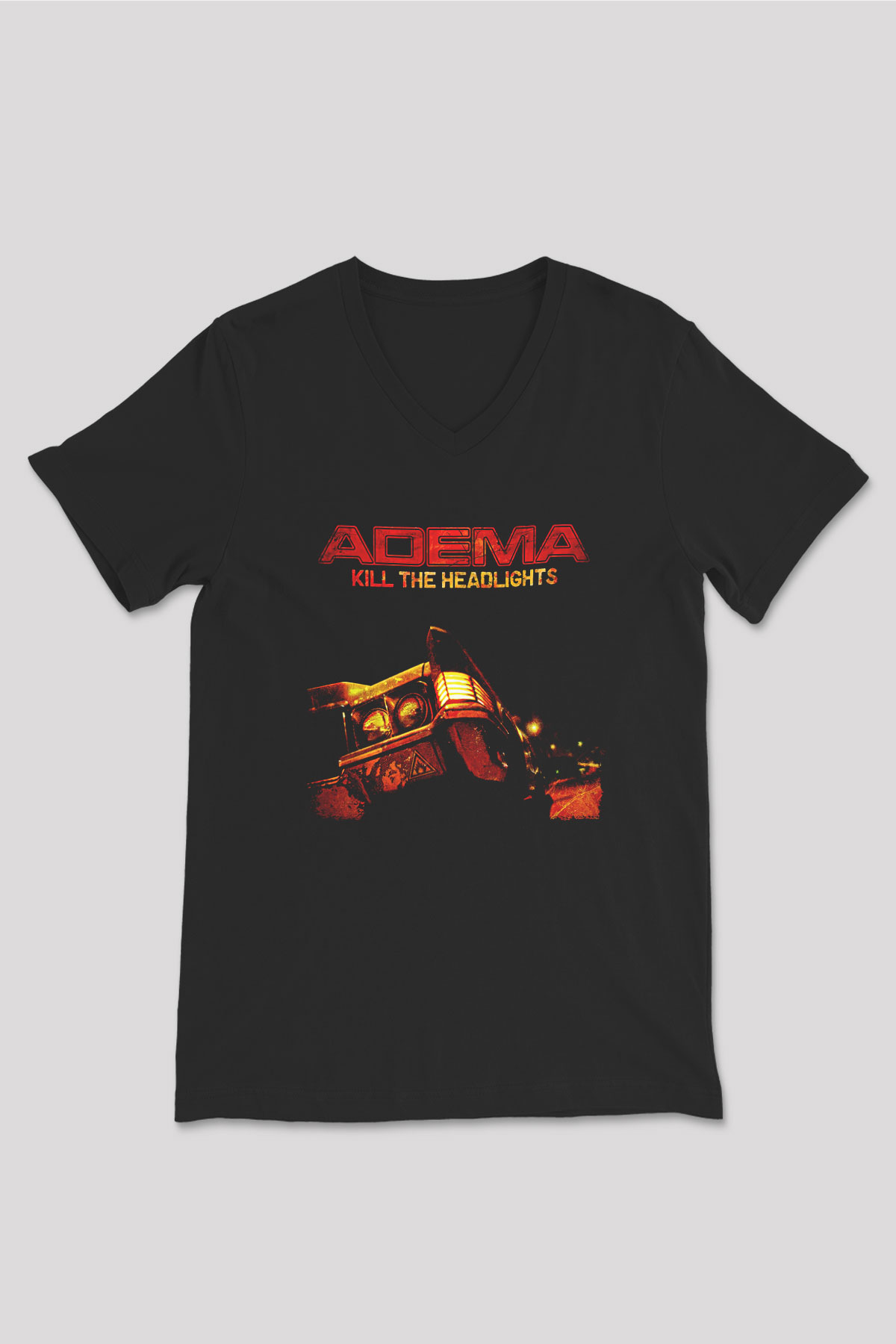 Adema Baskılı Unisex Siyah V Yaka Tişört - Tshirt