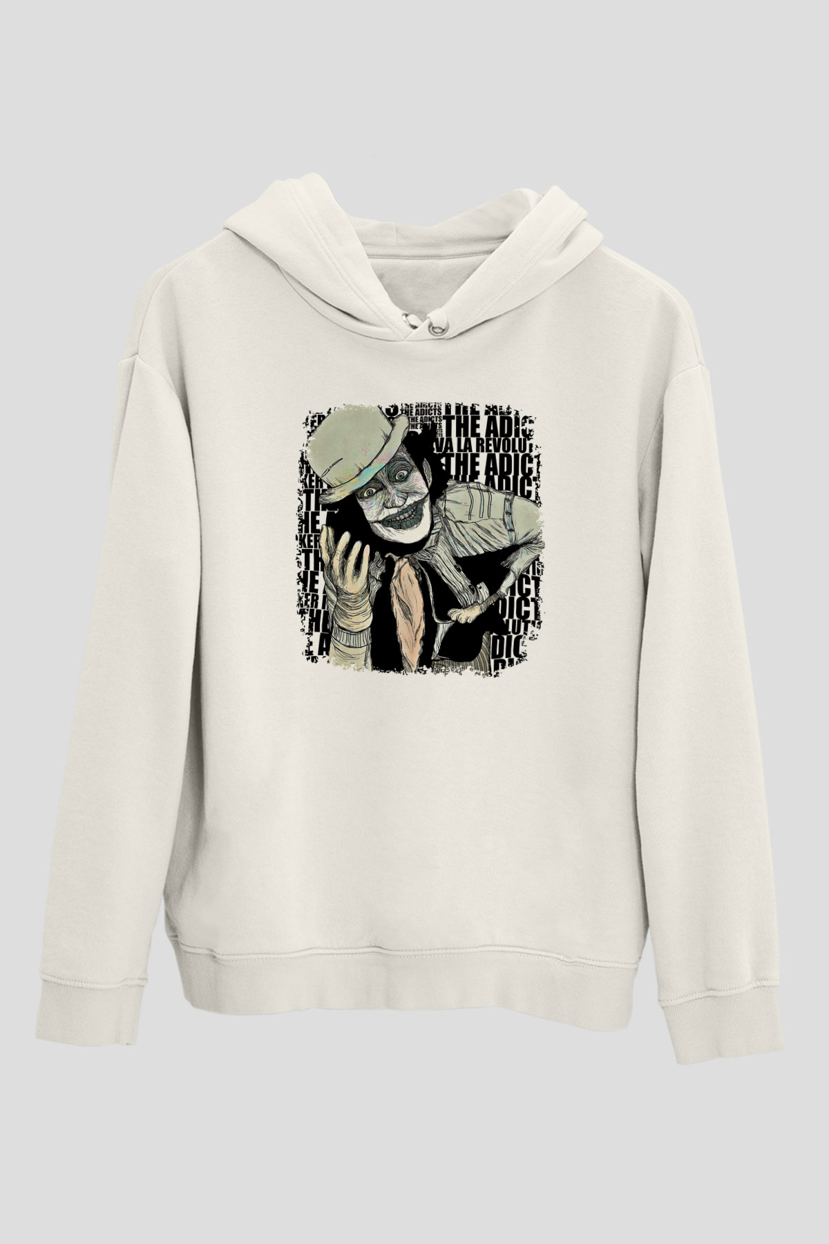 Adicts Baskılı Unisex Beyaz Hoodie