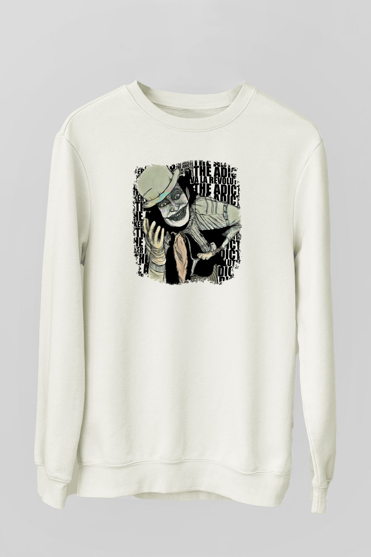 Adicts Baskılı Unisex Beyaz Sweatshirt