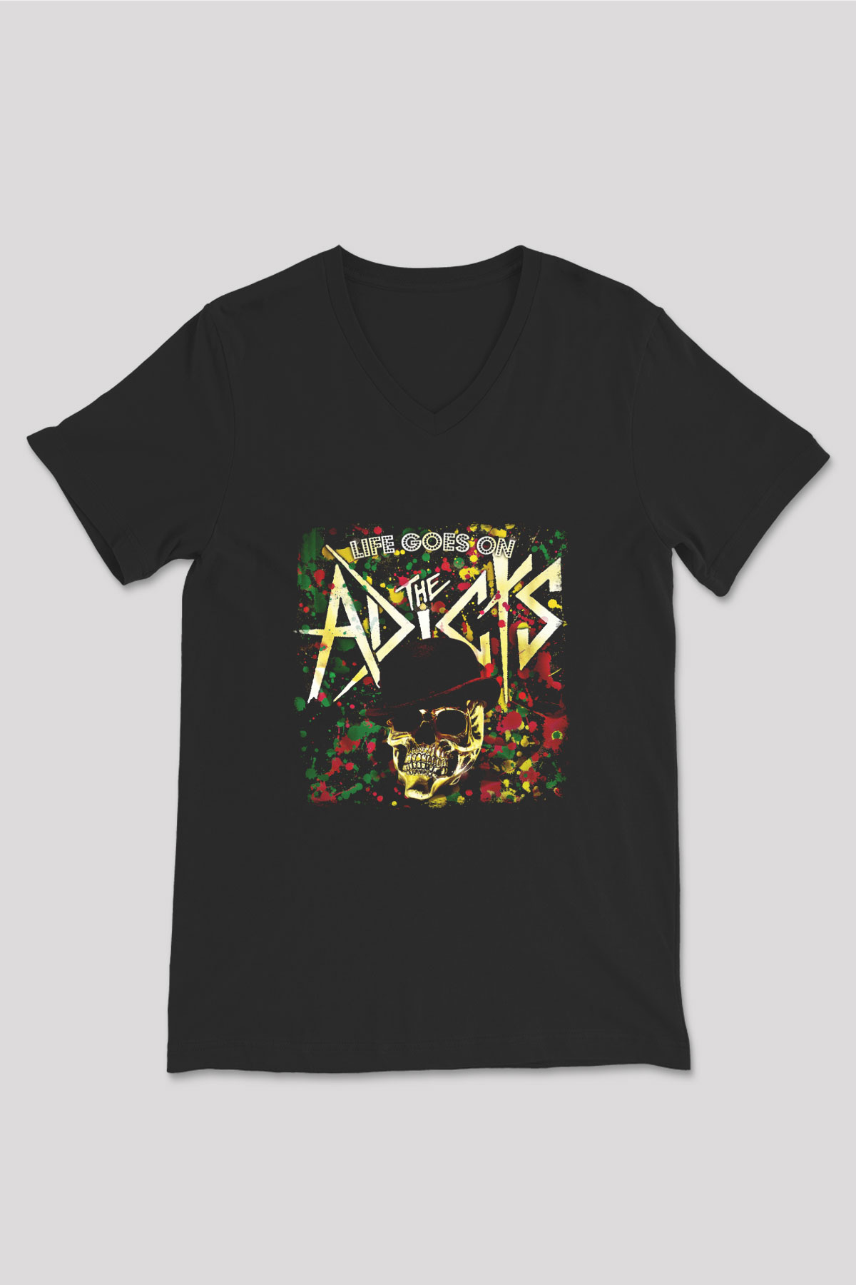 Adicts Baskılı Unisex Siyah V Yaka Tişört