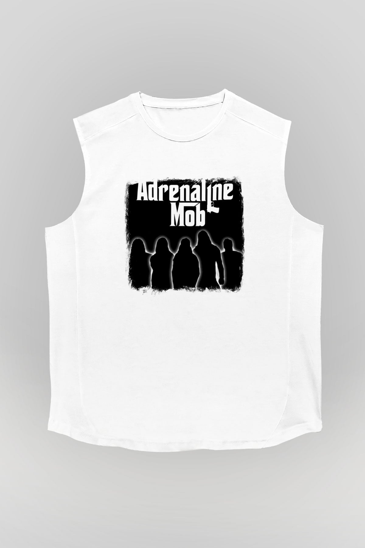 Adrenaline Mob Baskılı Unisex Beyaz Kolsuz Tişört