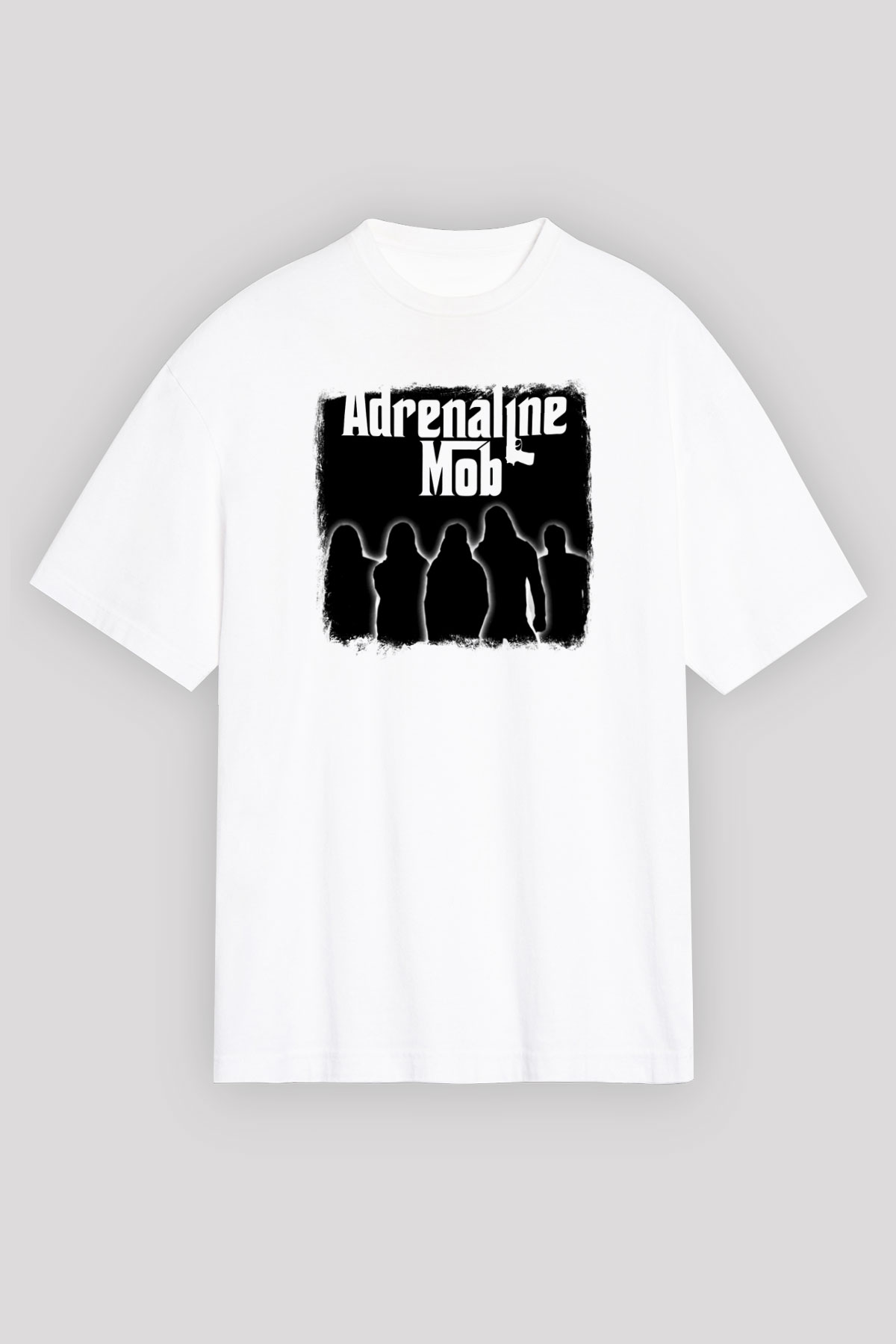 Adrenaline Mob Baskılı Unisex Beyaz Oversize Tişört