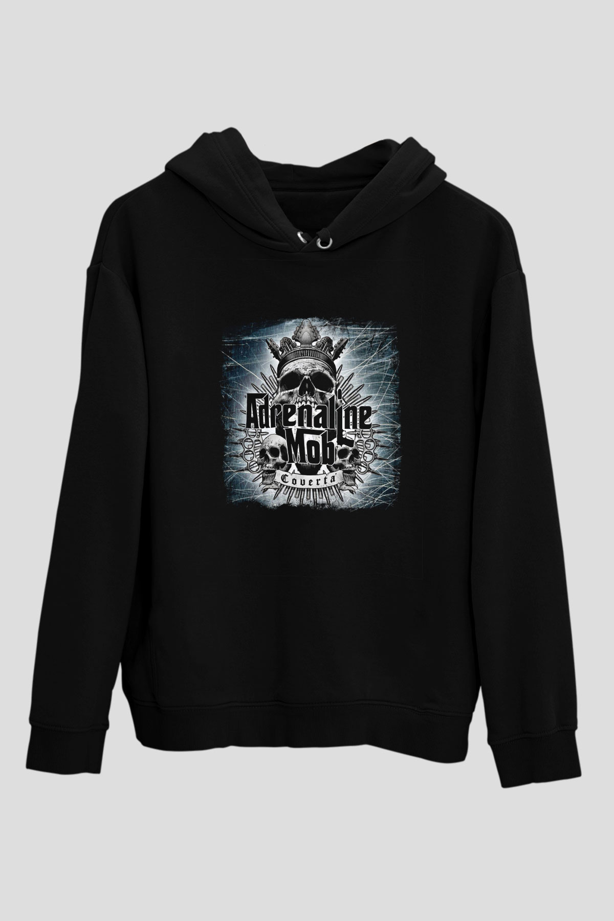 Adrenaline Mob Baskılı Unisex Siyah Hoodie