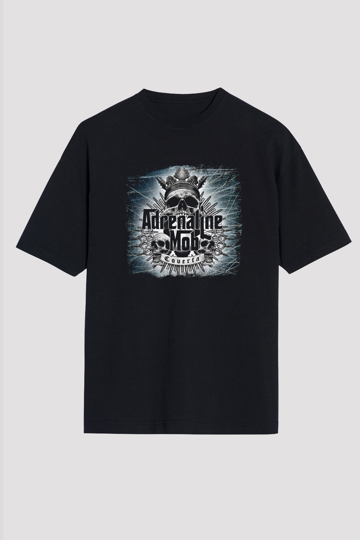 Adrenaline Mob Baskılı Unisex Siyah Oversize Tişört
