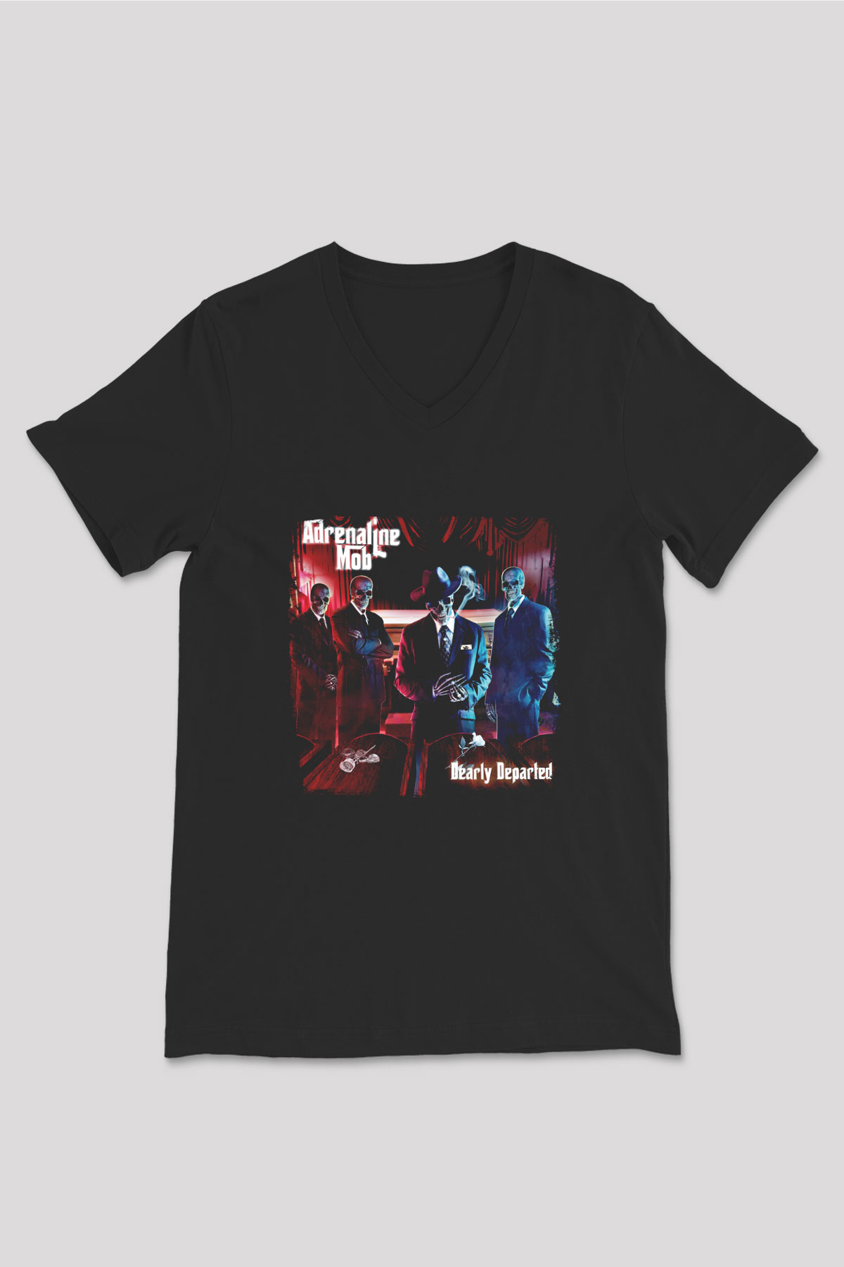 Adrenaline Mob Baskılı Unisex Siyah V Yaka Tişört