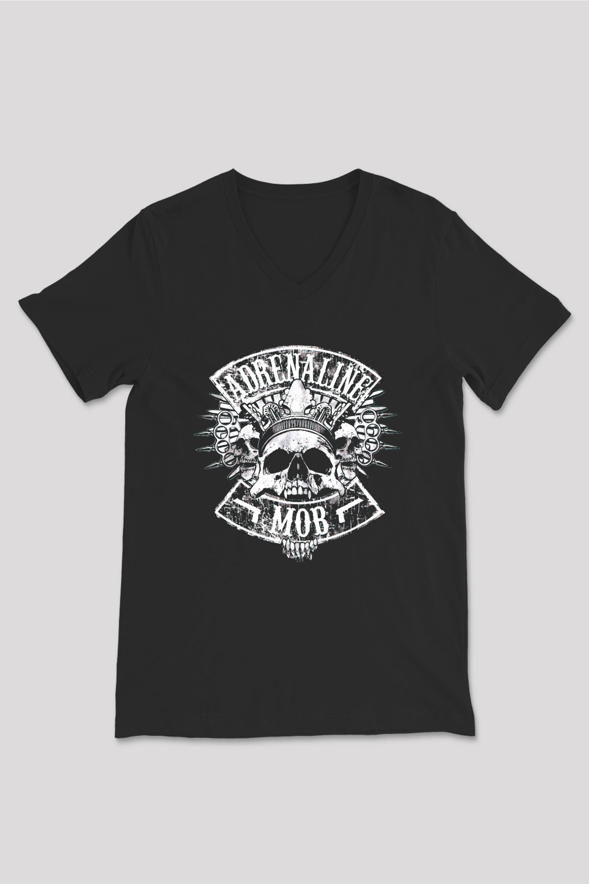 Adrenaline Mob Siyah Unisex V Yaka Tişört