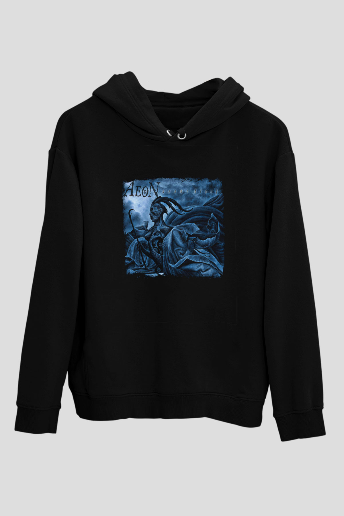 Aeon Baskılı Unisex Siyah Hoodie
