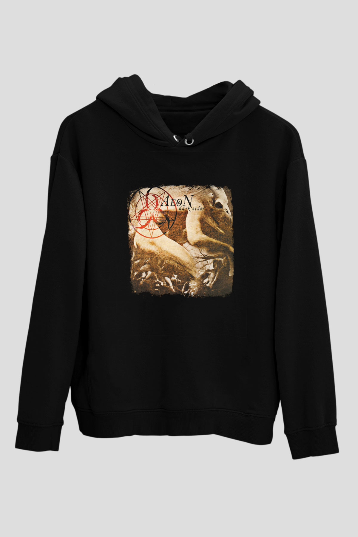 Aeon Baskılı Unisex Siyah Hoodie