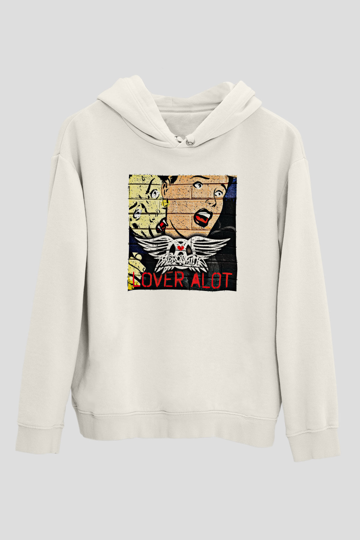 Aerosmith Baskılı Unisex Beyaz Hoodie
