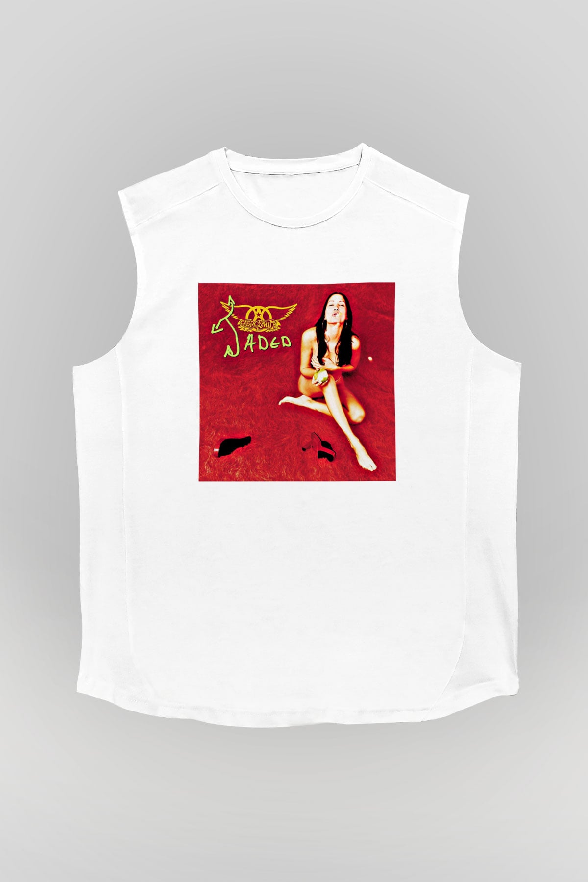 Aerosmith Baskılı Unisex Beyaz Kolsuz Tişört