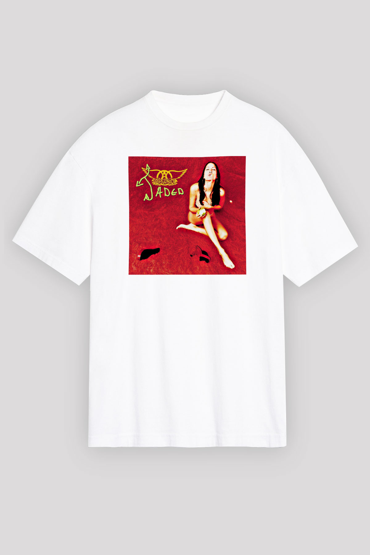 Aerosmith Baskılı Unisex Beyaz Oversize Tişört