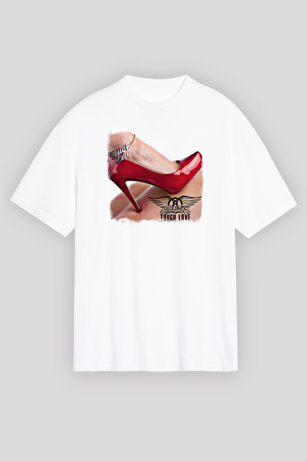 Aerosmith Baskılı Unisex Beyaz Oversize Tişört