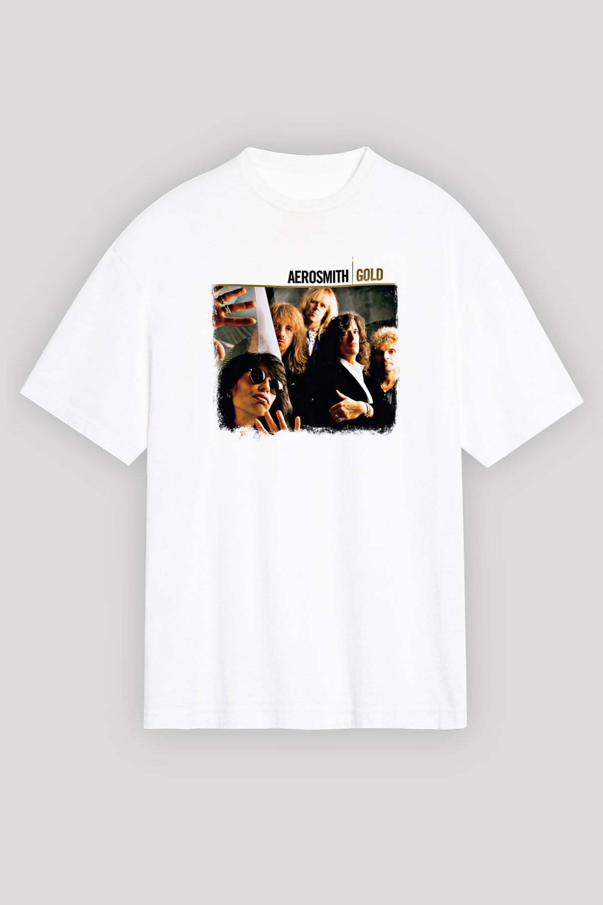 Aerosmith Baskılı Unisex Beyaz Oversize Tişört