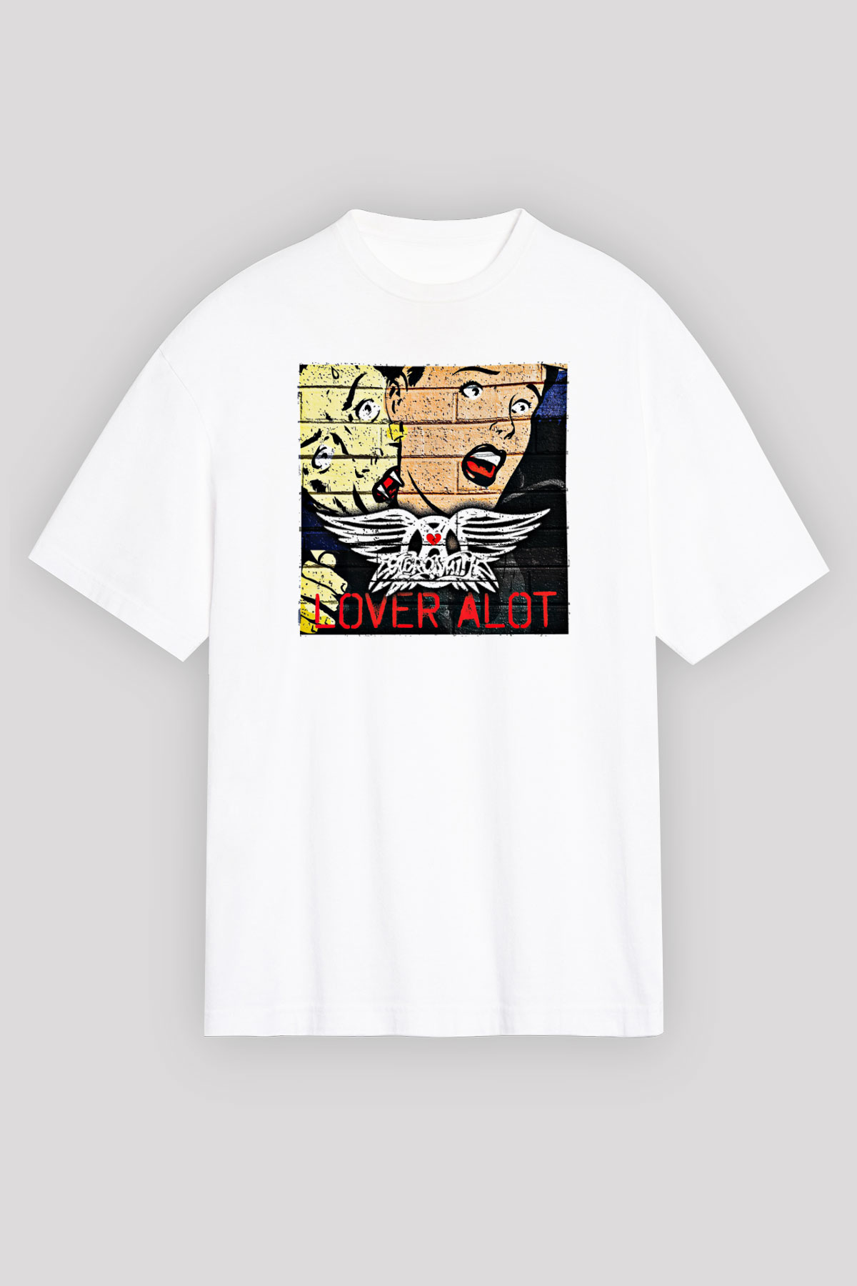 Aerosmith Baskılı Unisex Beyaz Oversize Tişört