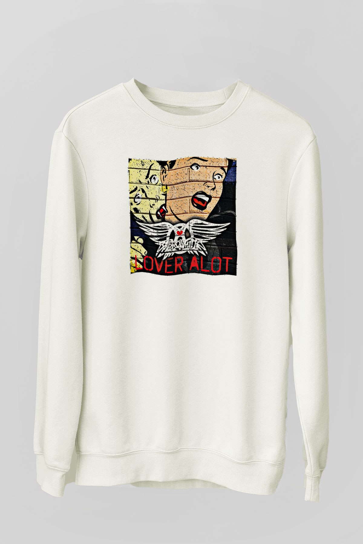 Aerosmith Baskılı Unisex Beyaz Sweatshirt