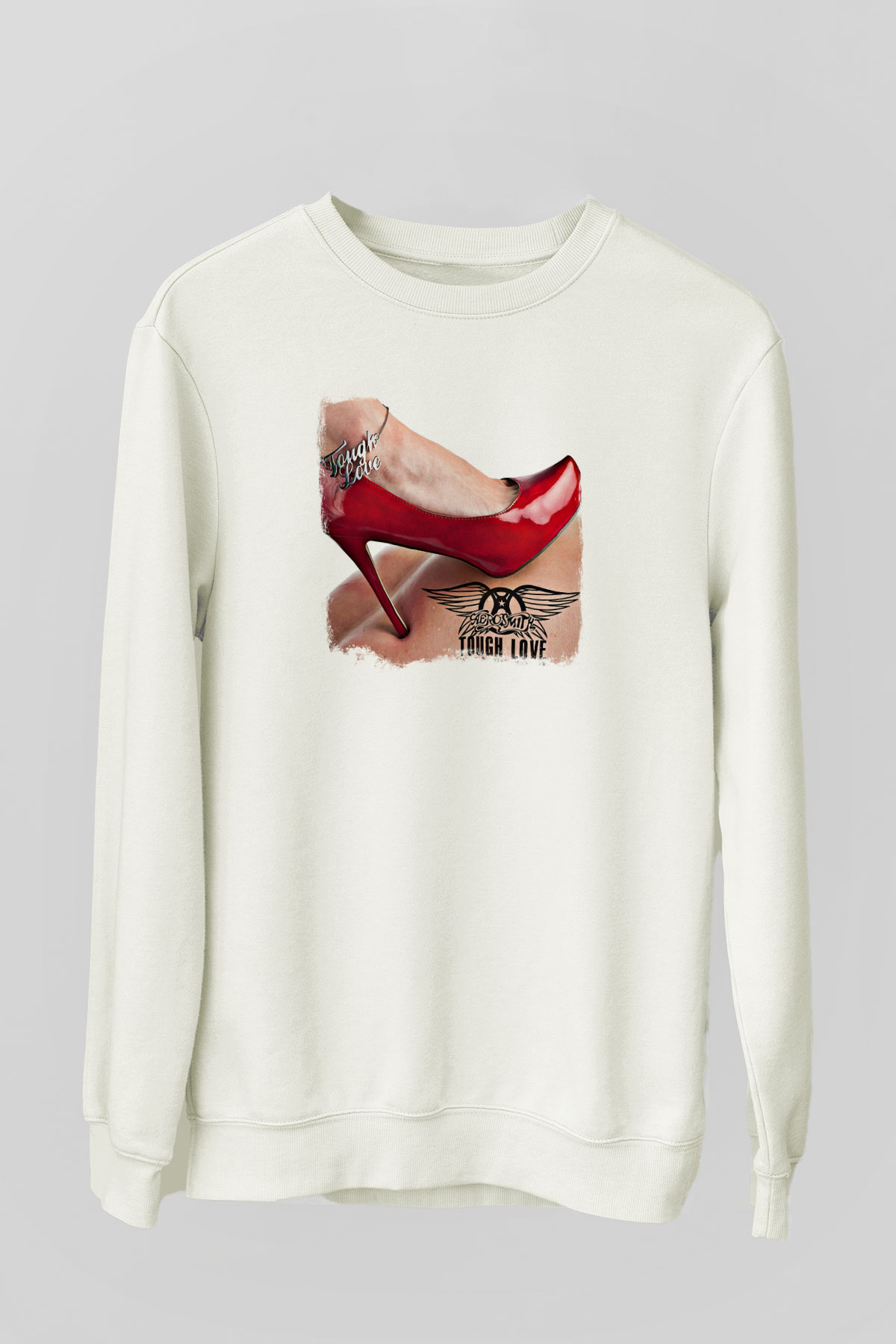 Aerosmith Baskılı Unisex Beyaz Sweatshirt