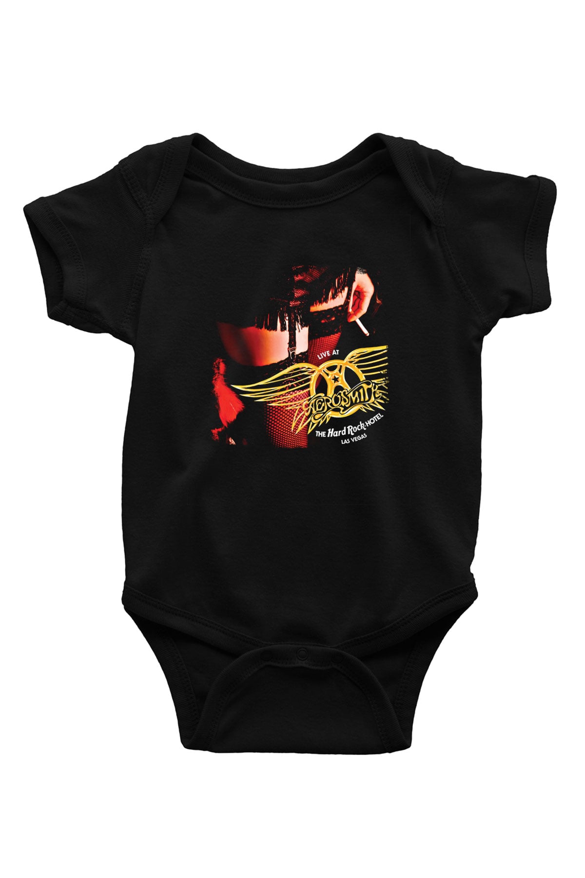 Aerosmith Baskılı Unisex Siyah Bebek Body - Zıbın
