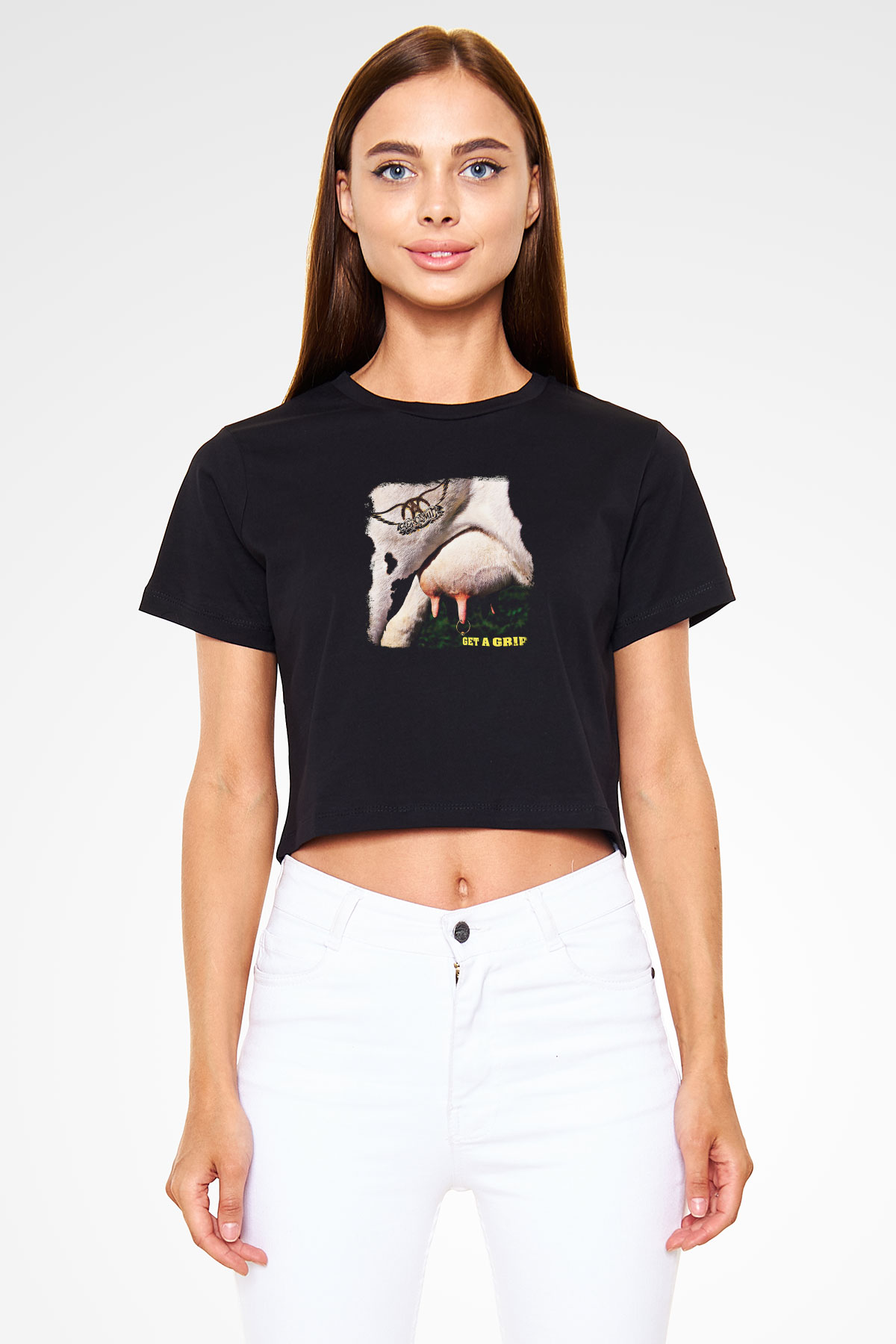 Aerosmith Baskılı Unisex Siyah Crop Top Tişört