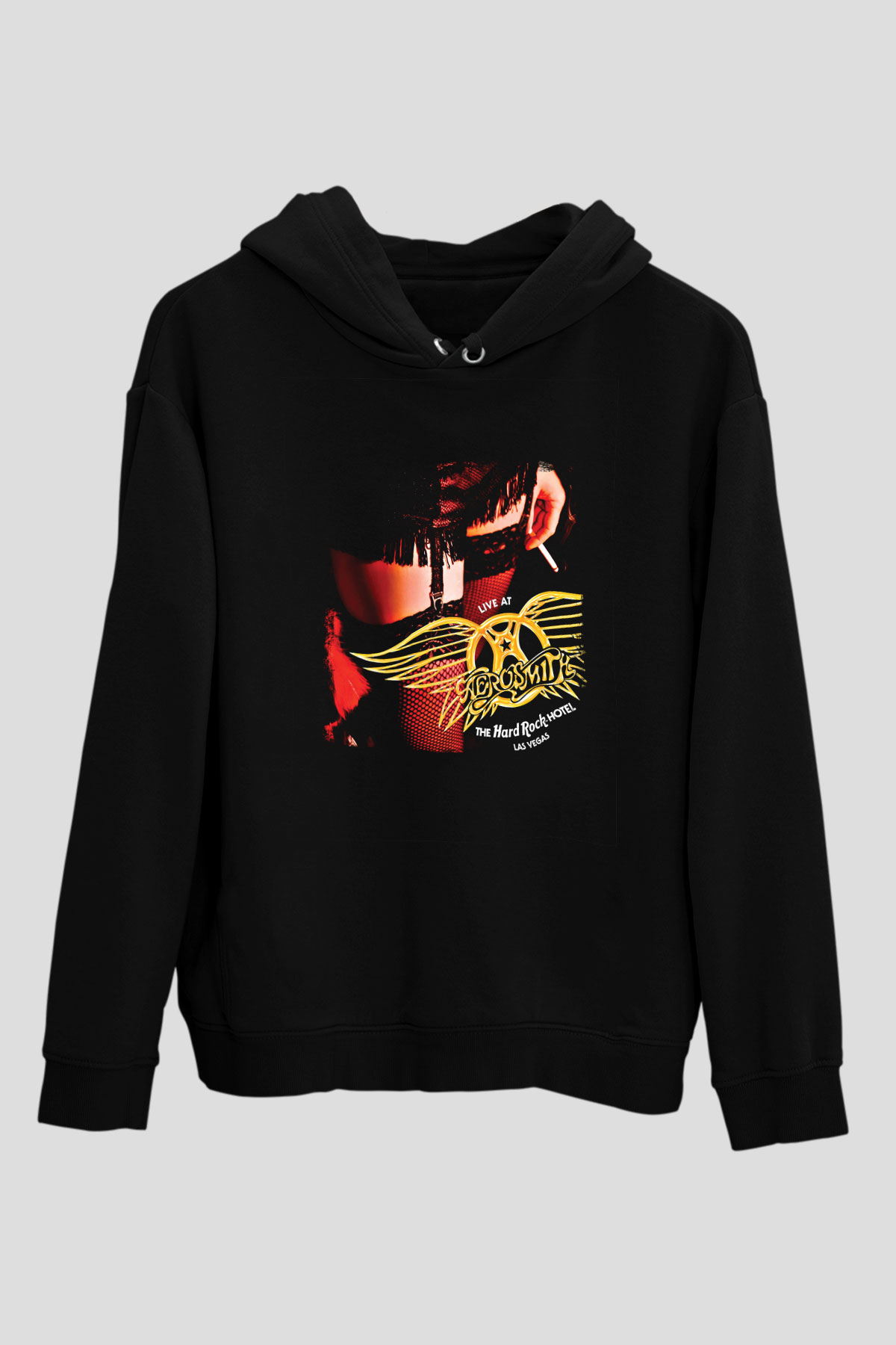 Aerosmith Baskılı Unisex Siyah Hoodie