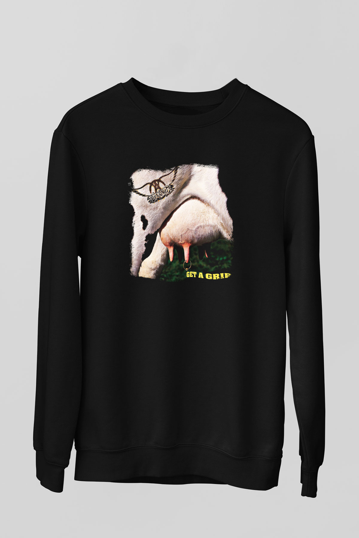 Aerosmith Baskılı Unisex Siyah Sweatshirt