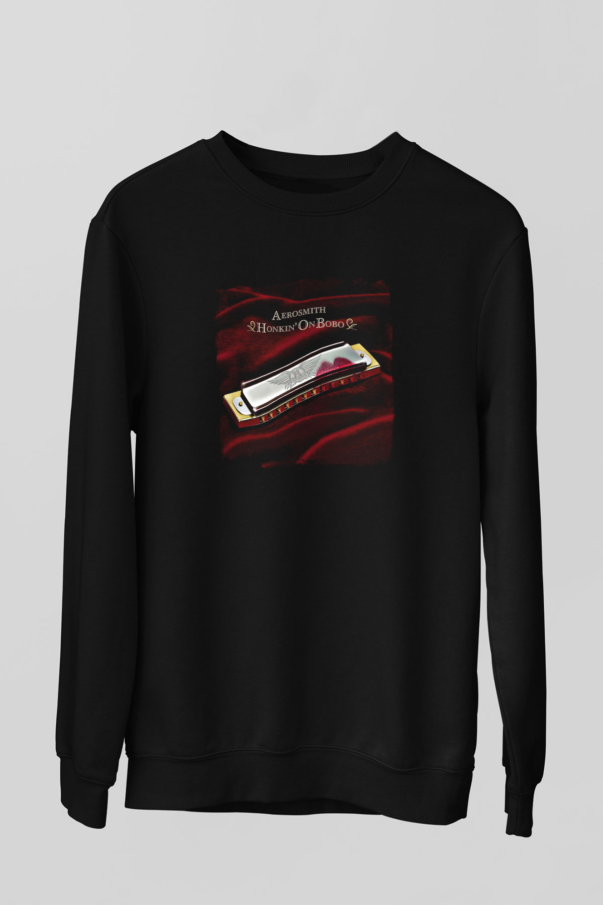 Aerosmith Baskılı Unisex Siyah Sweatshirt