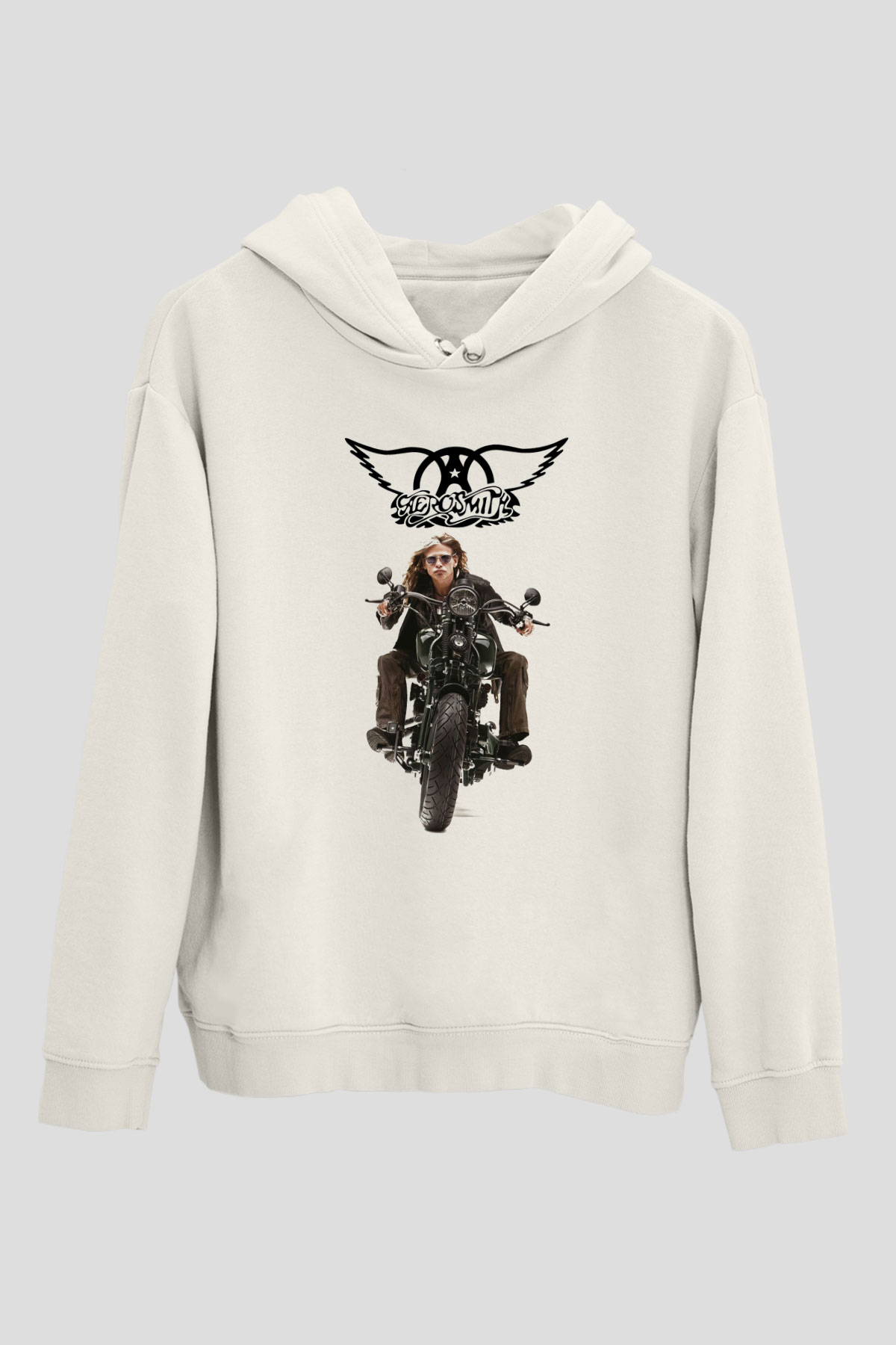 Aerosmith Beyaz Unisex Kapşonlu Sweatshirt