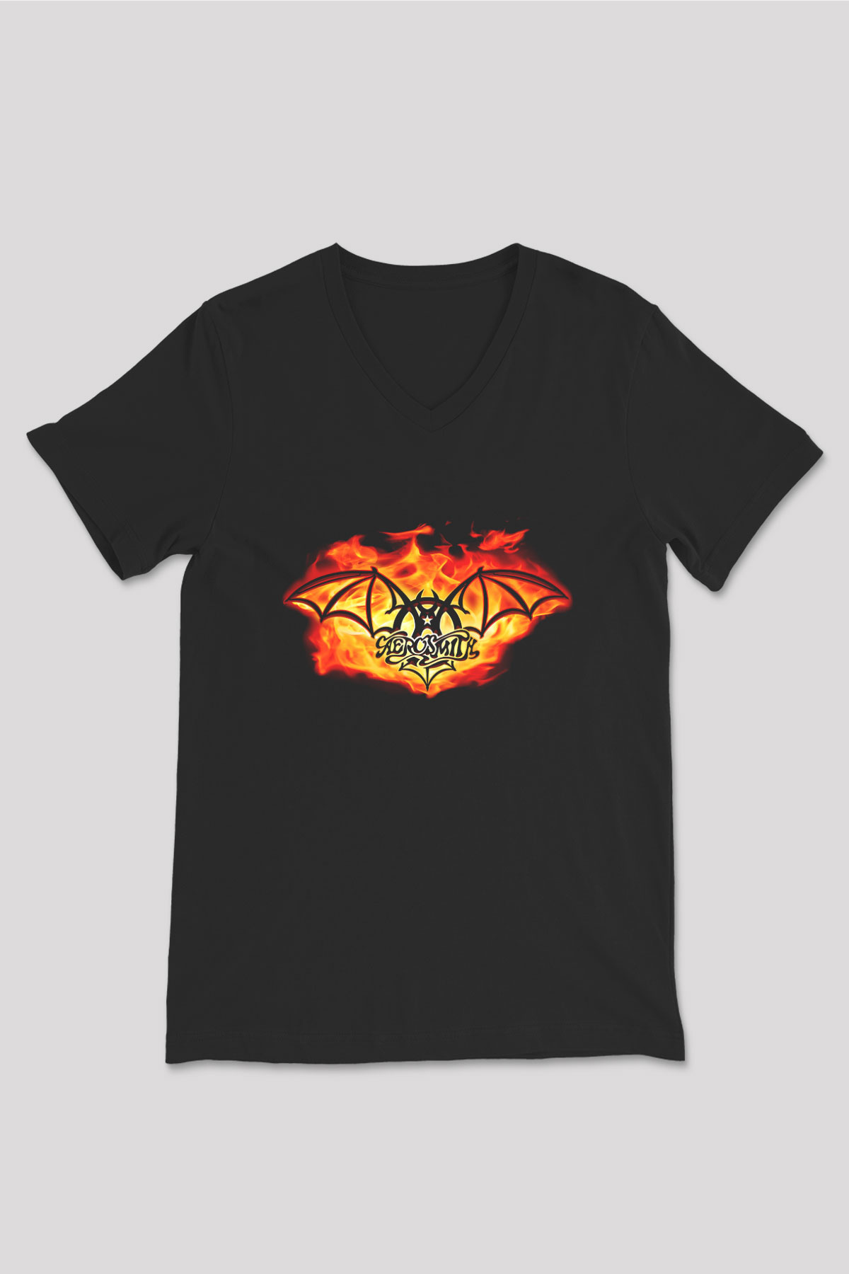 Aerosmith Siyah Unisex V Yaka Tişört T-Shirt