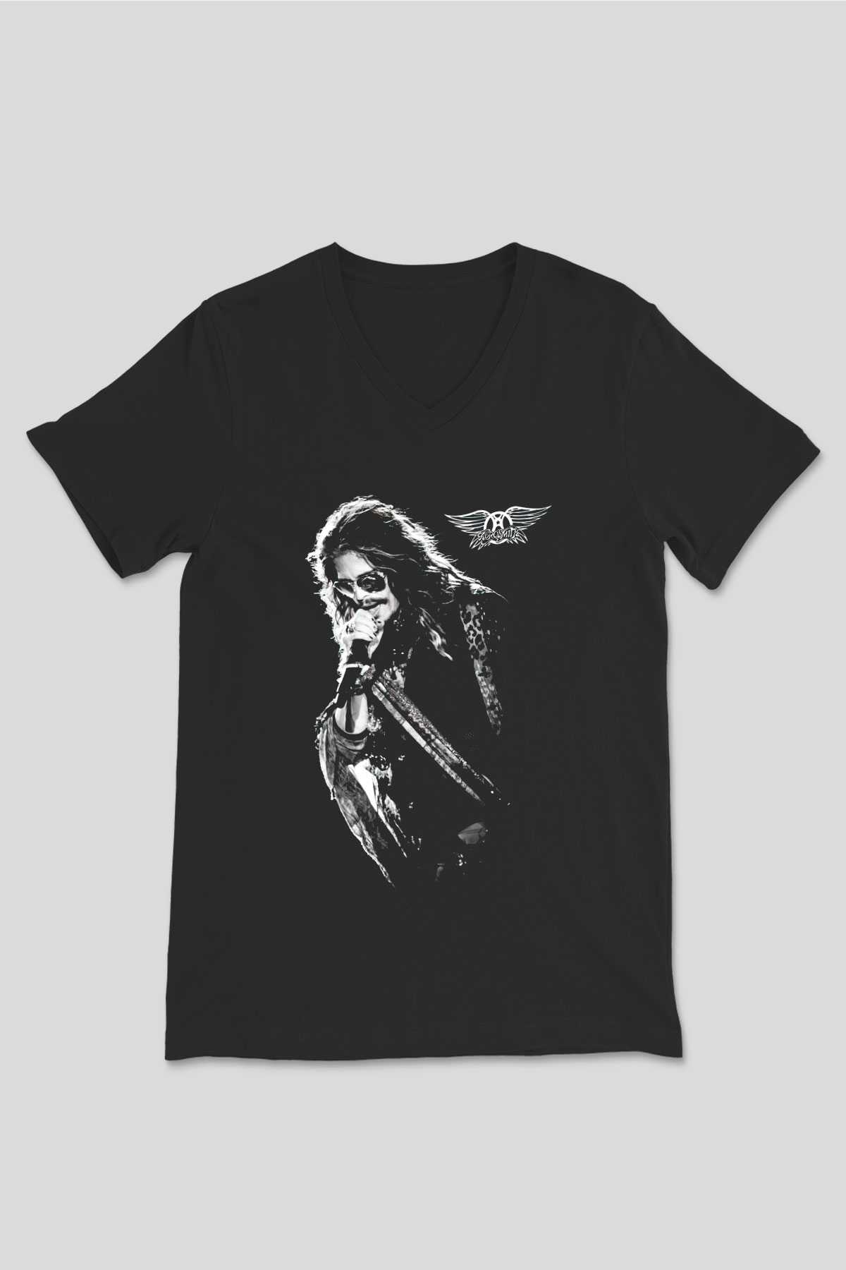 Aerosmith Siyah Unisex V Yaka Tişört T-Shirt