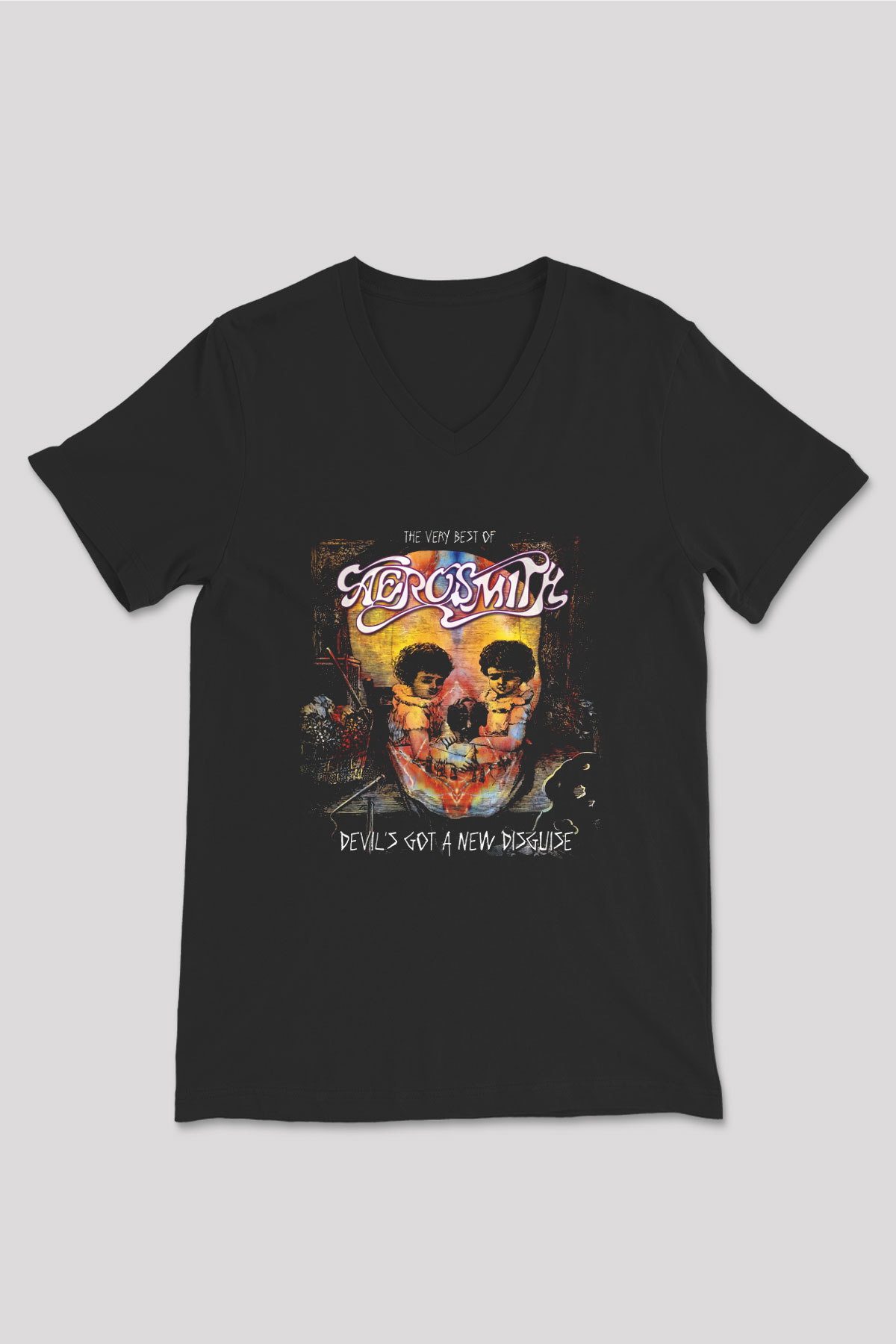 Aerosmith Siyah Unisex V Yaka Tişört T-Shirt