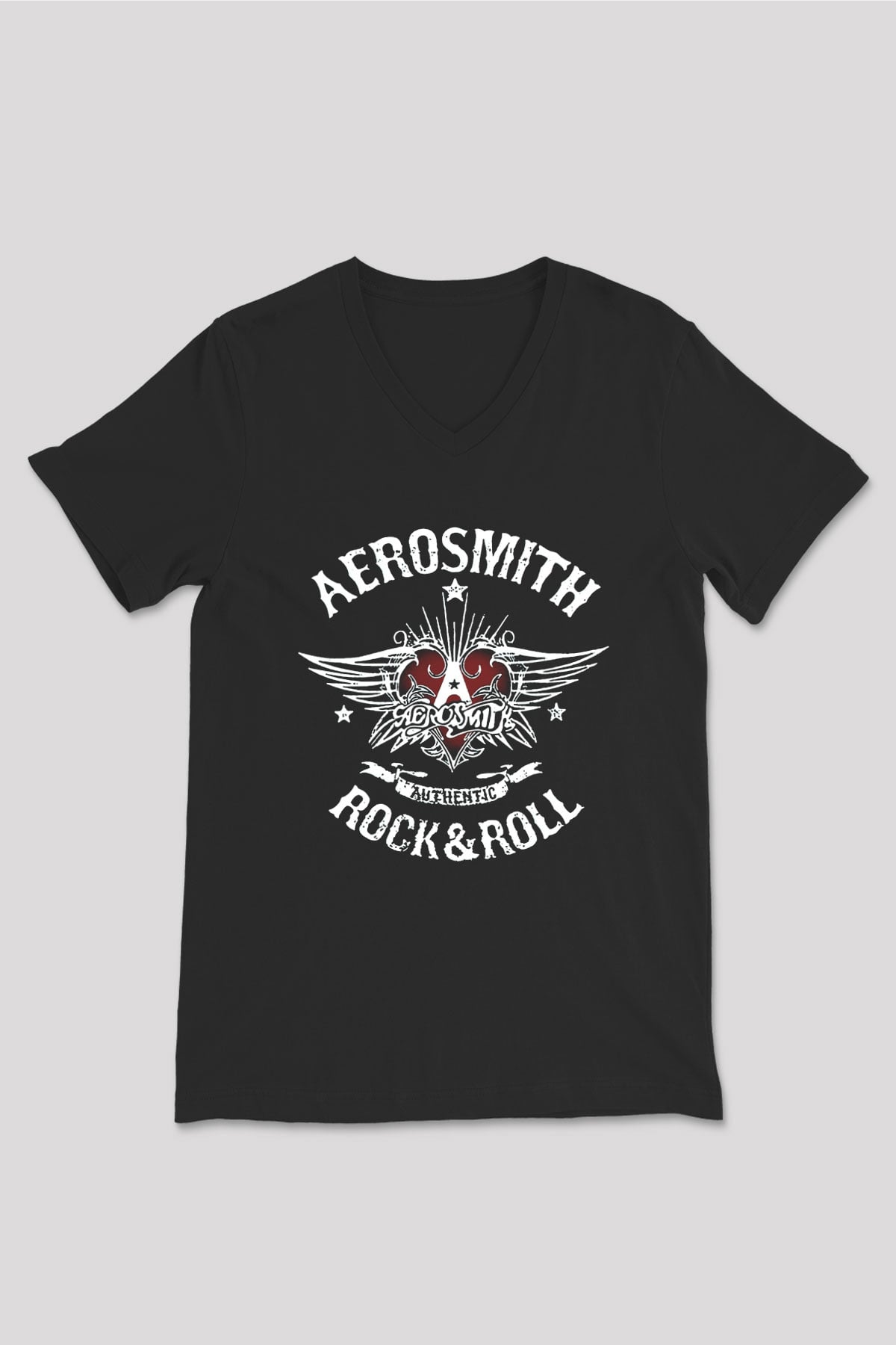 Aerosmith Siyah Unisex V Yaka Tişört T-Shirt