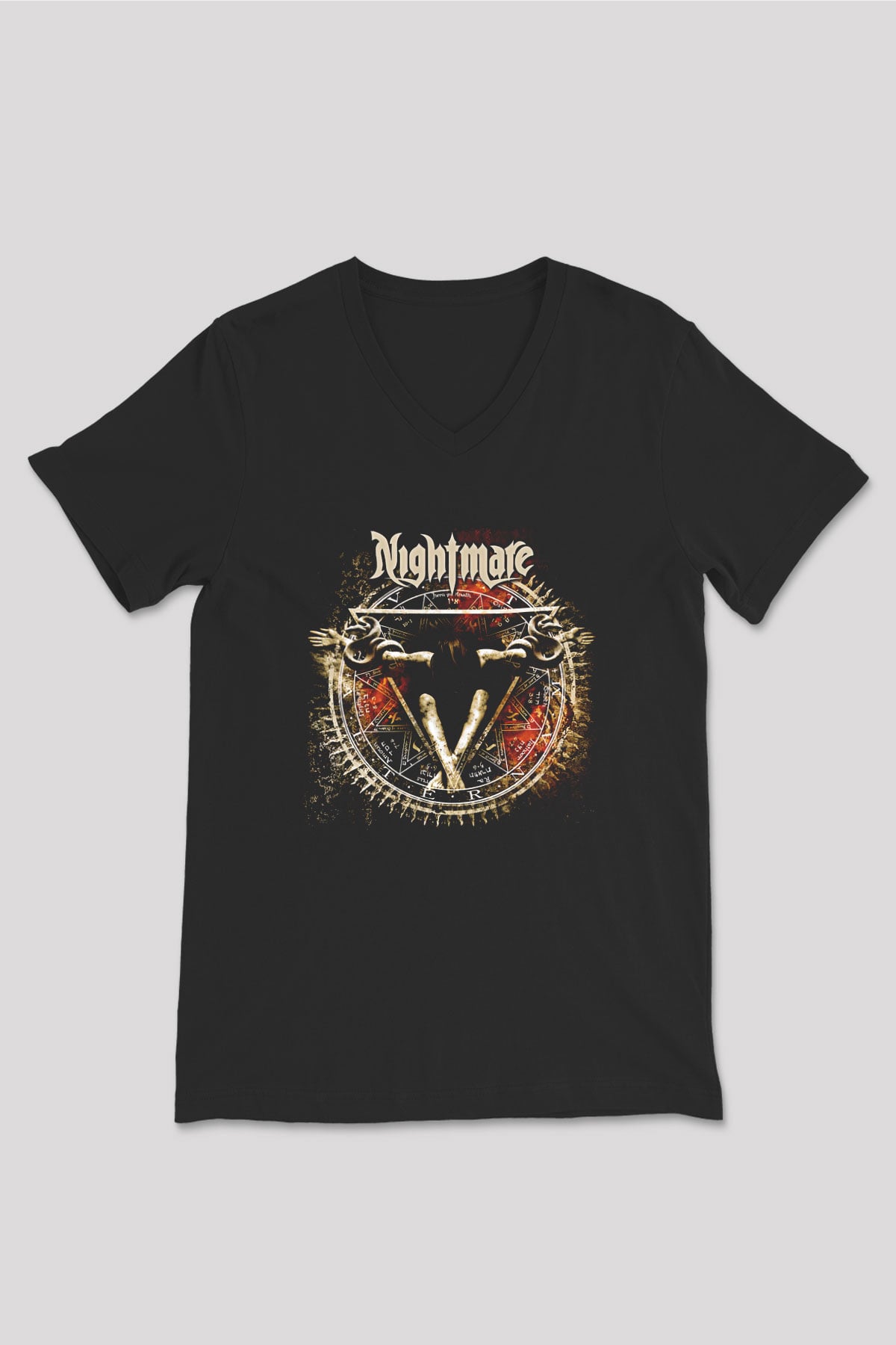 Aeternam Baskılı Unisex Siyah V Yaka Tişört - Tshirt