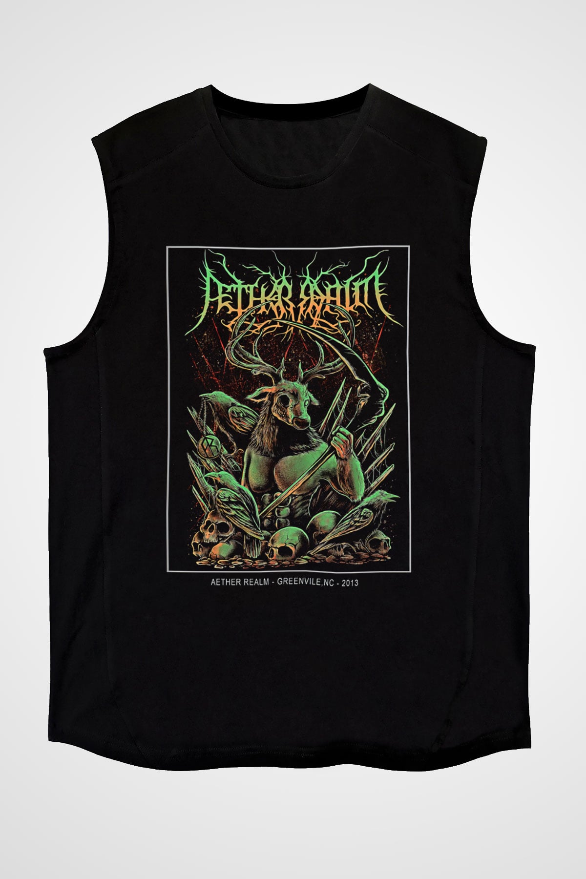 Aether Realm Baskılı Unisex Siyah Kolsuz Tişört - Tshirt